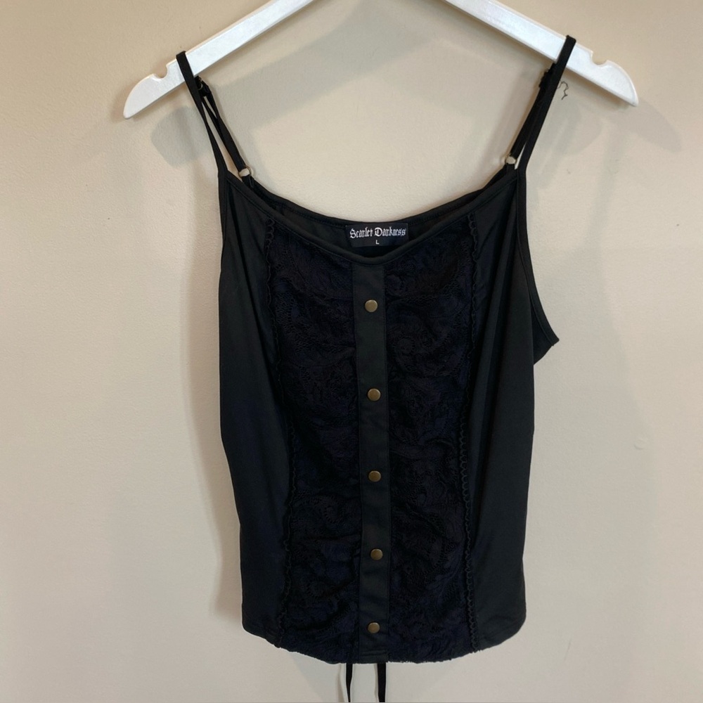 Scarlet Darkness Corset Back Top Lace Button Womens Large Black - Picture 1 of 5